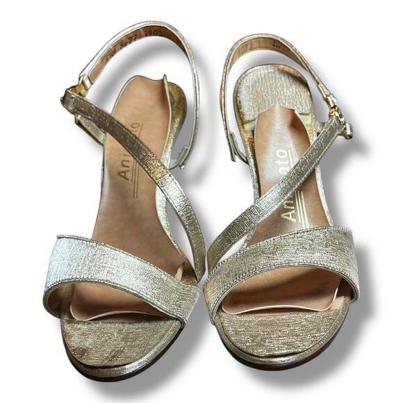 Vintage Animato Gold Strappy Heels Size 6.5M Slingback Sandals JC Penney - Picture 9 of 12
